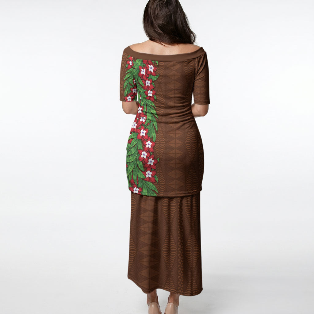 Tonga Language Week Puletasi Heilala Floral Brown