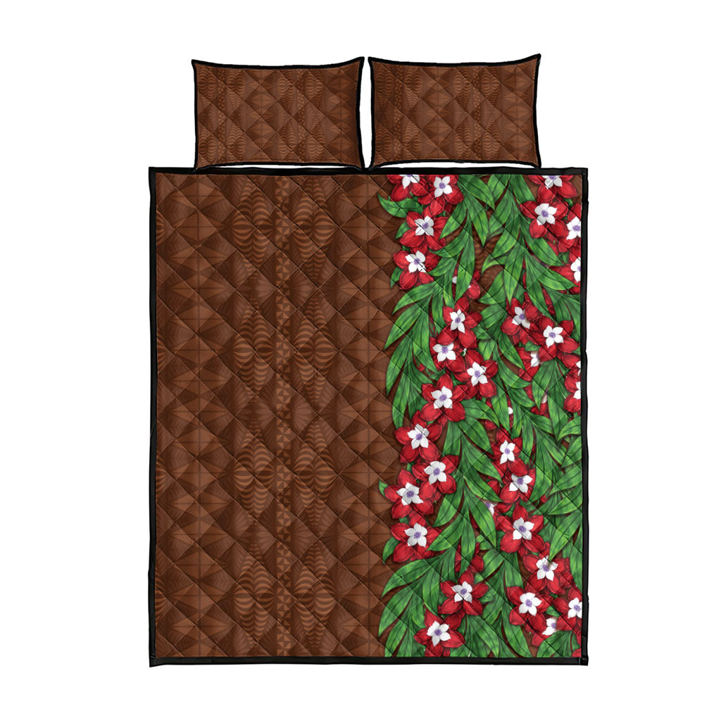 Tonga Language Week Quilt Bed Set Heilala Floral Brown