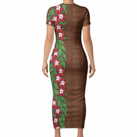 Tonga Language Week Short Sleeve Bodycon Dress Heilala Floral Brown