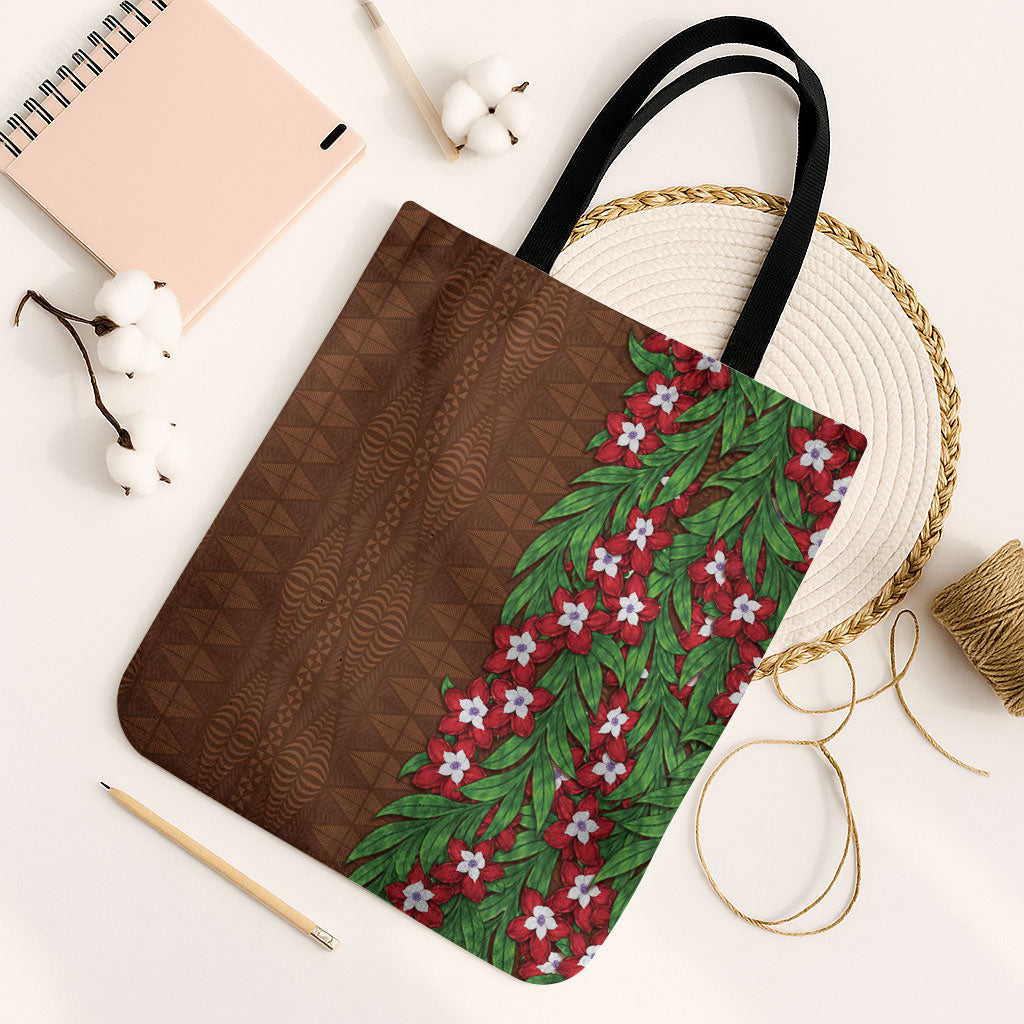 Tonga Language Week Tote Bag Heilala Floral Brown