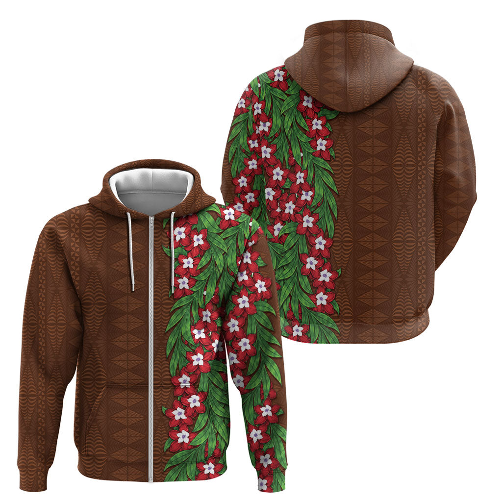 Tonga Language Week Zip Hoodie Heilala Floral Brown