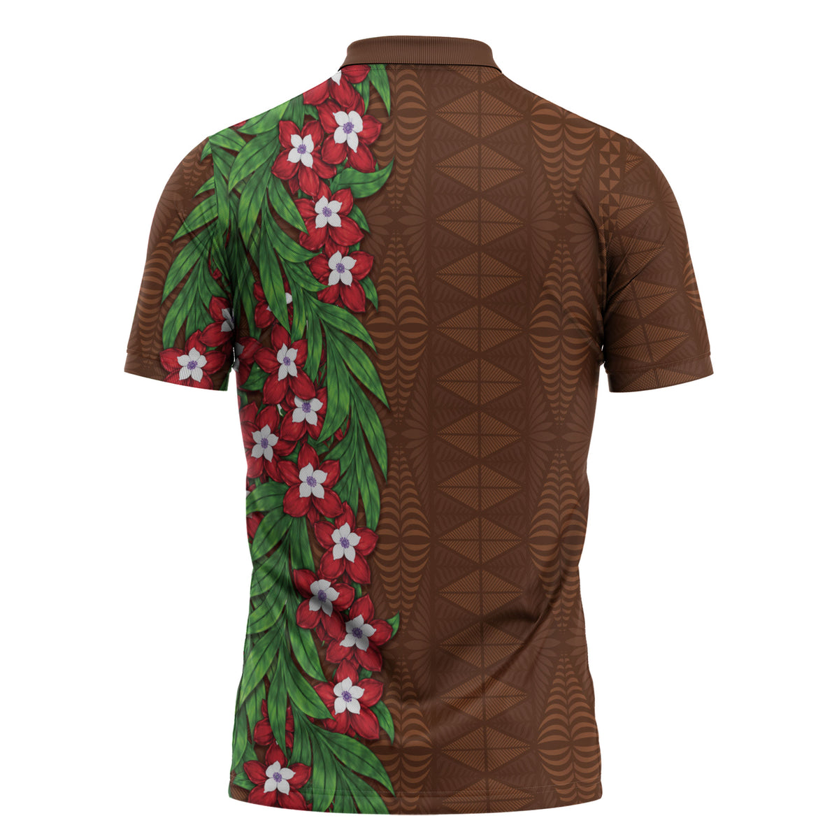 Tonga Language Week Zipper Polo Shirt Heilala Floral Brown
