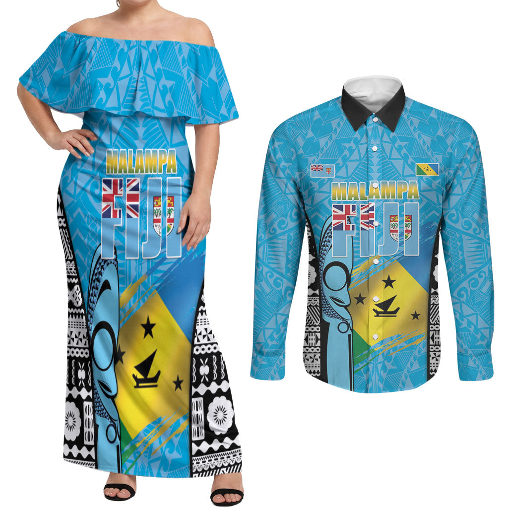 Personalised Malampa Fiji Day 2026 Couples Matching Off Shoulder Maxi Dress and Long Sleeve Button Shirt Unique Style