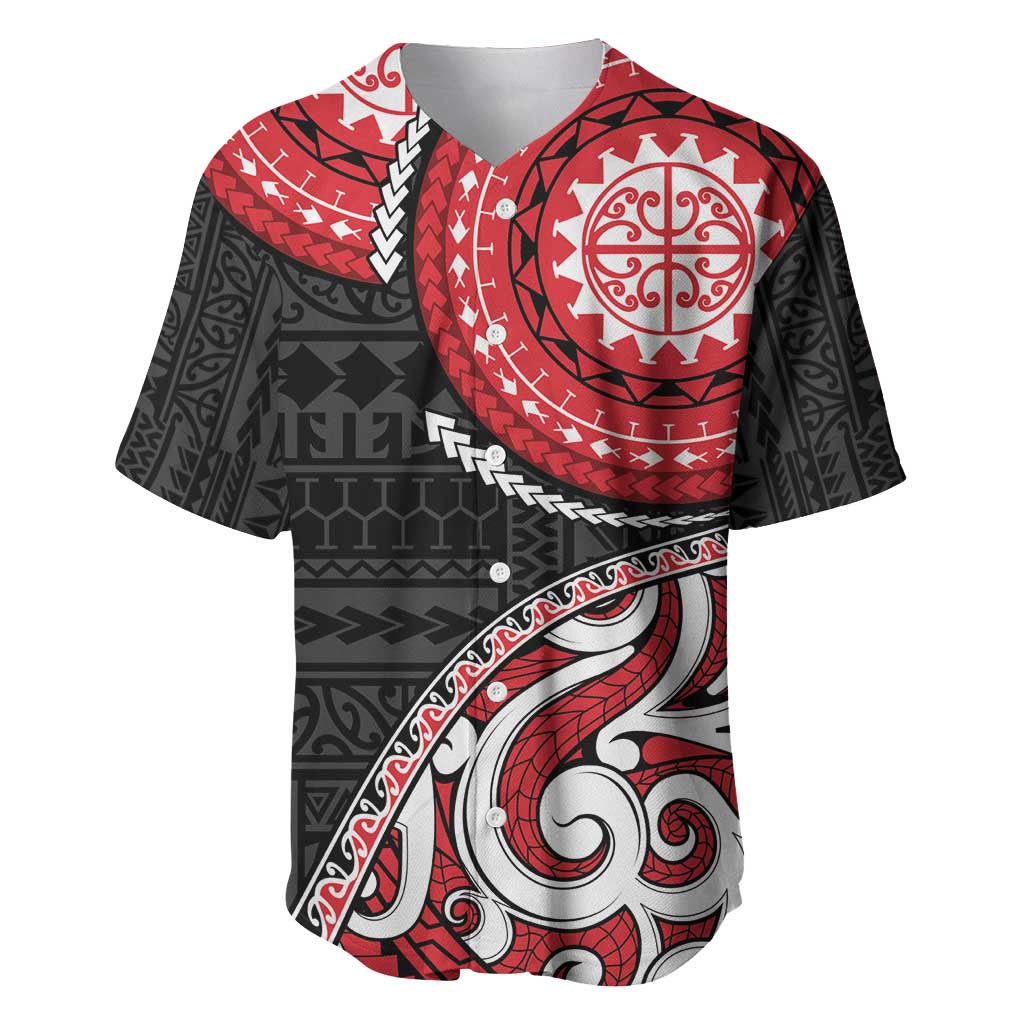 New Zealand Red Maori Koru Simple Style Baseball Jersey LT05 Red - Polynesian Pride