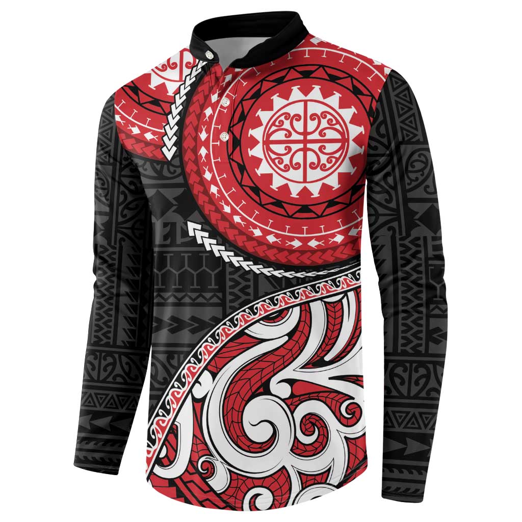 New Zealand Red Maori Koru Simple Style Button Sweatshirt