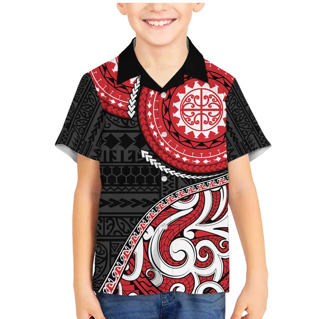 New Zealand Red Maori Koru Simple Style Family Matching Mermaid Dress and Hawaiian Shirt LT05 Son's Shirt Red - Polynesian Pride
