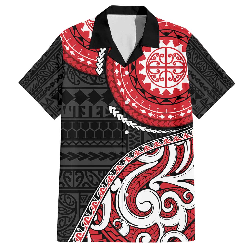 New Zealand Red Maori Koru Simple Style Family Matching Off Shoulder Maxi Dress and Hawaiian Shirt LT05 Dad's Shirt - Short Sleeve Red - Polynesian Pride
