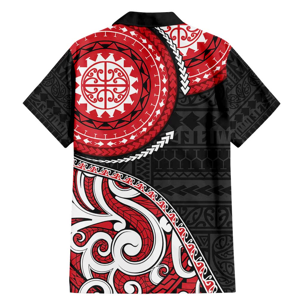 New Zealand Red Maori Koru Simple Style Family Matching Off Shoulder Maxi Dress and Hawaiian Shirt LT05 - Polynesian Pride