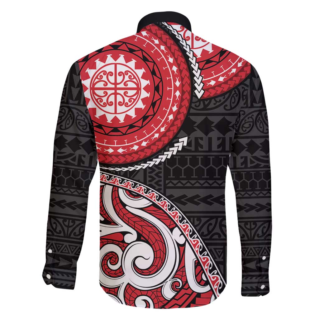 New Zealand Red Maori Koru Simple Style Family Matching Off Shoulder Maxi Dress and Hawaiian Shirt LT05 - Polynesian Pride