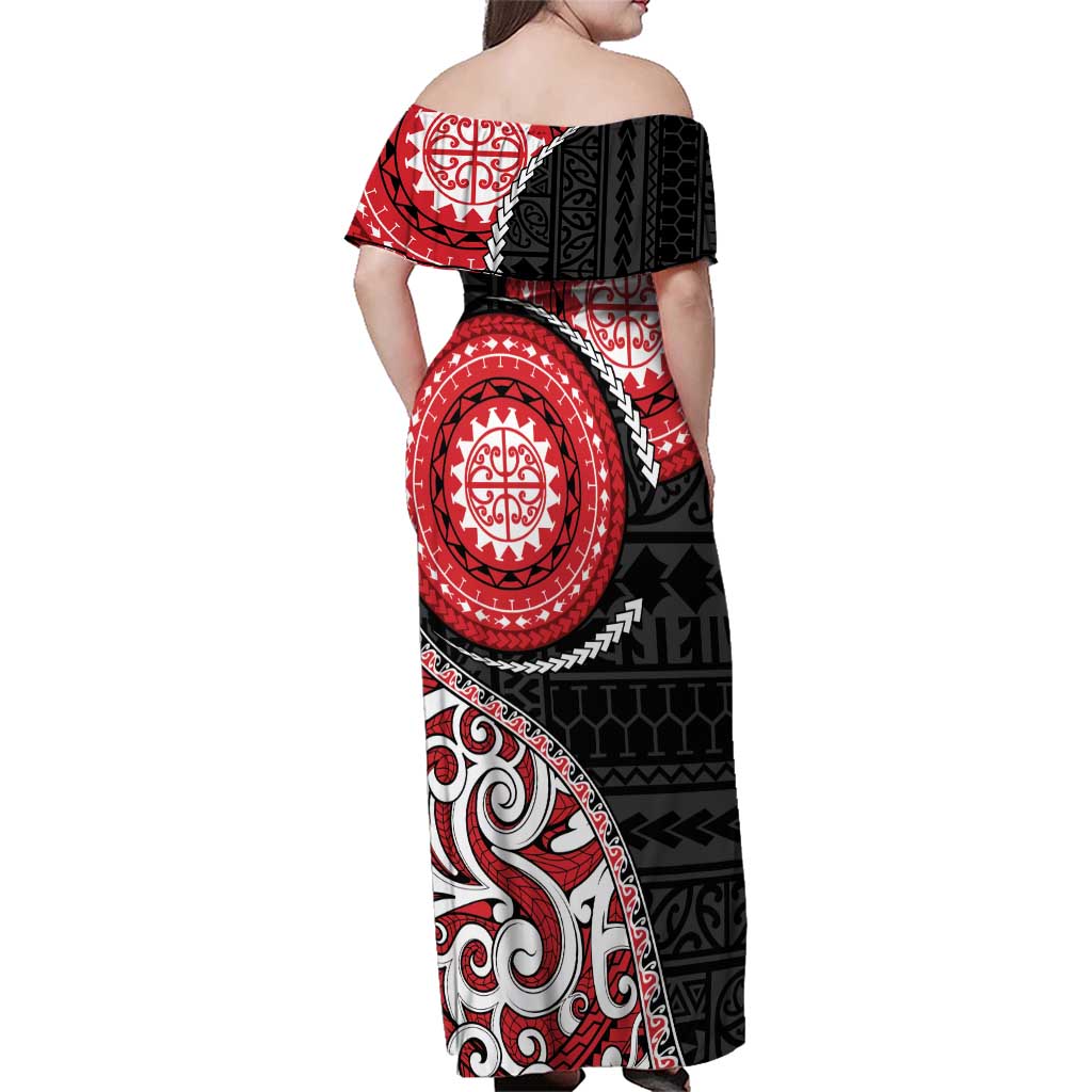 New Zealand Red Maori Koru Simple Style Family Matching Off Shoulder Maxi Dress and Hawaiian Shirt LT05 - Polynesian Pride