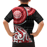 New Zealand Red Maori Koru Simple Style Family Matching Off Shoulder Short Dress and Hawaiian Shirt LT05 - Polynesian Pride