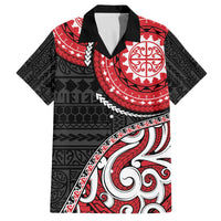 New Zealand Red Maori Koru Simple Style Family Matching Off Shoulder Short Dress and Hawaiian Shirt LT05 Dad's Shirt - Short Sleeve Red - Polynesian Pride