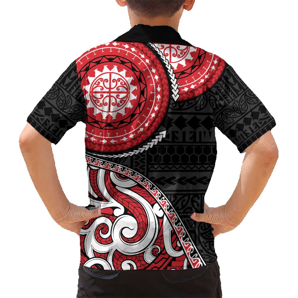 New Zealand Red Maori Koru Simple Style Family Matching Short Sleeve Bodycon Dress and Hawaiian Shirt LT05 - Polynesian Pride