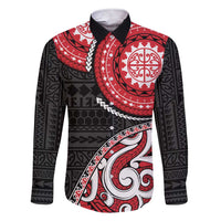 New Zealand Red Maori Koru Simple Style Family Matching Short Sleeve Bodycon Dress and Hawaiian Shirt LT05 Dad's Shirt - Long Sleeve Red - Polynesian Pride