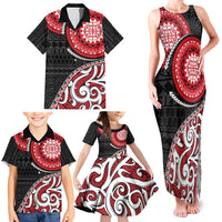New Zealand Red Maori Koru Simple Style Family Matching Tank Maxi Dress and Hawaiian Shirt LT05 - Polynesian Pride