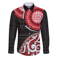 New Zealand Red Maori Koru Simple Style Family Matching Tank Maxi Dress and Hawaiian Shirt LT05 Dad's Shirt - Long Sleeve Red - Polynesian Pride