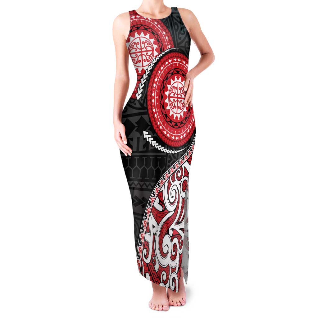 New Zealand Red Maori Koru Simple Style Family Matching Tank Maxi Dress and Hawaiian Shirt LT05 Mom's Dress Red - Polynesian Pride