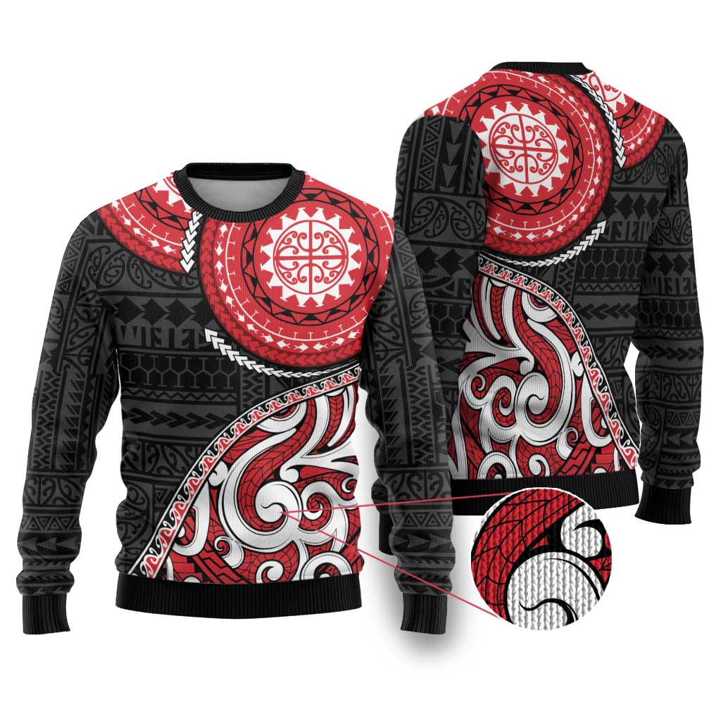 New Zealand Red Maori Koru Simple Style Ugly Christmas Sweater