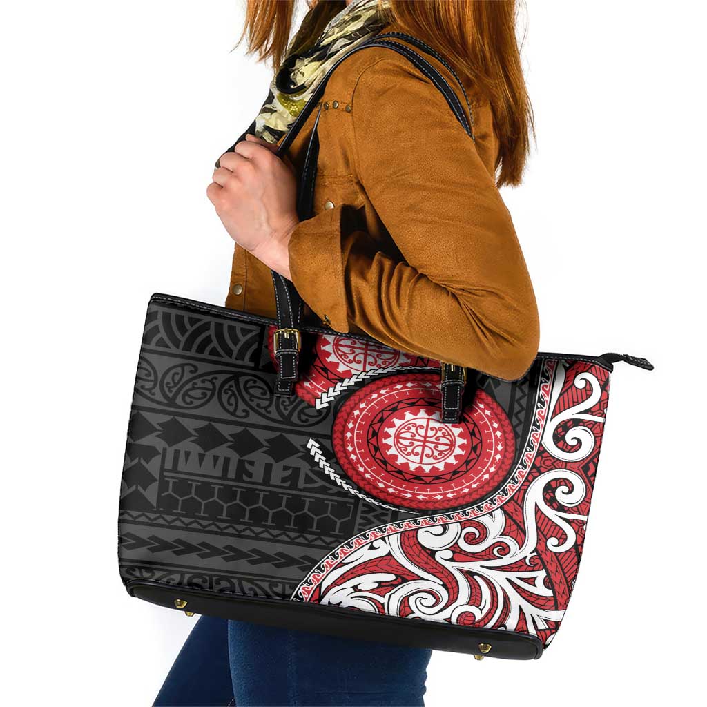New Zealand Red Maori Koru Simple Style Leather Tote Bag LT05 Red - Polynesian Pride