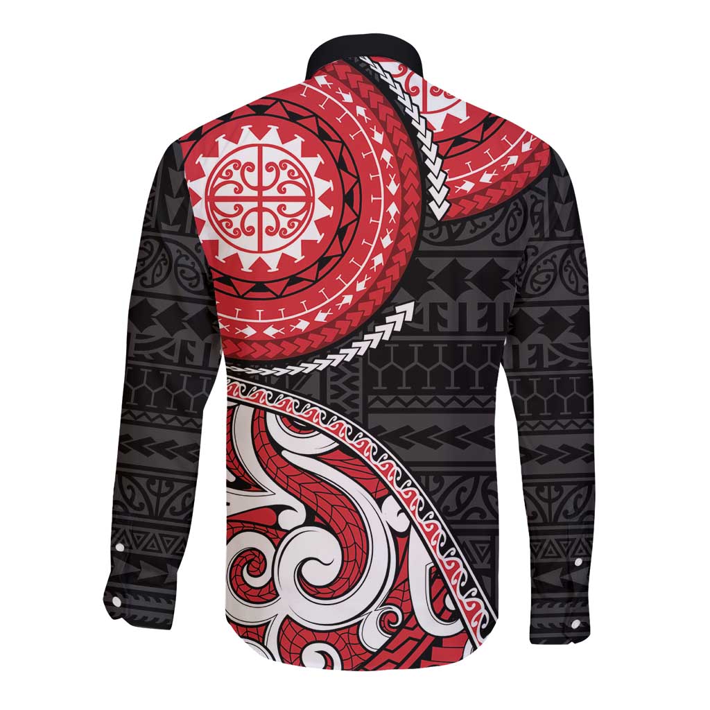 New Zealand Red Maori Koru Simple Style Long Sleeve Button Shirt LT05 - Polynesian Pride
