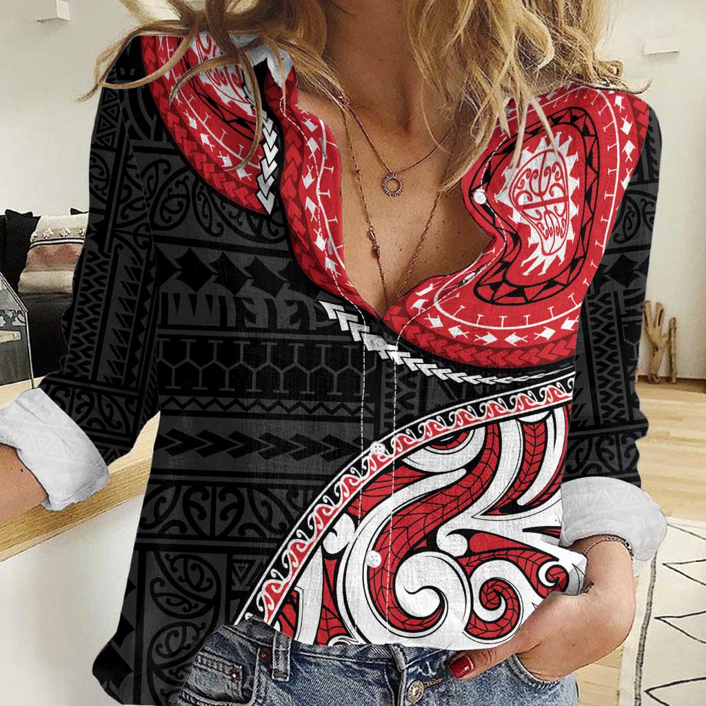 New Zealand Red Maori Koru Simple Style Women Casual Shirt LT05 Female Red - Polynesian Pride