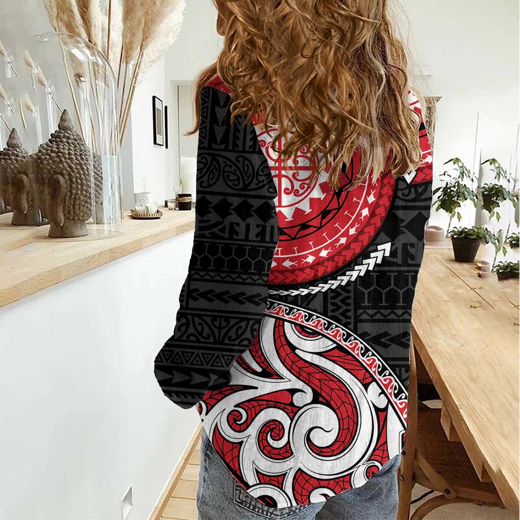 New Zealand Red Maori Koru Simple Style Women Casual Shirt LT05 - Polynesian Pride