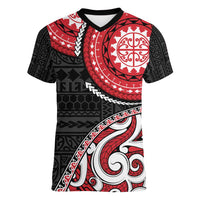 New Zealand Red Maori Koru Simple Style Women V-Neck T-Shirt LT05 Female Red - Polynesian Pride
