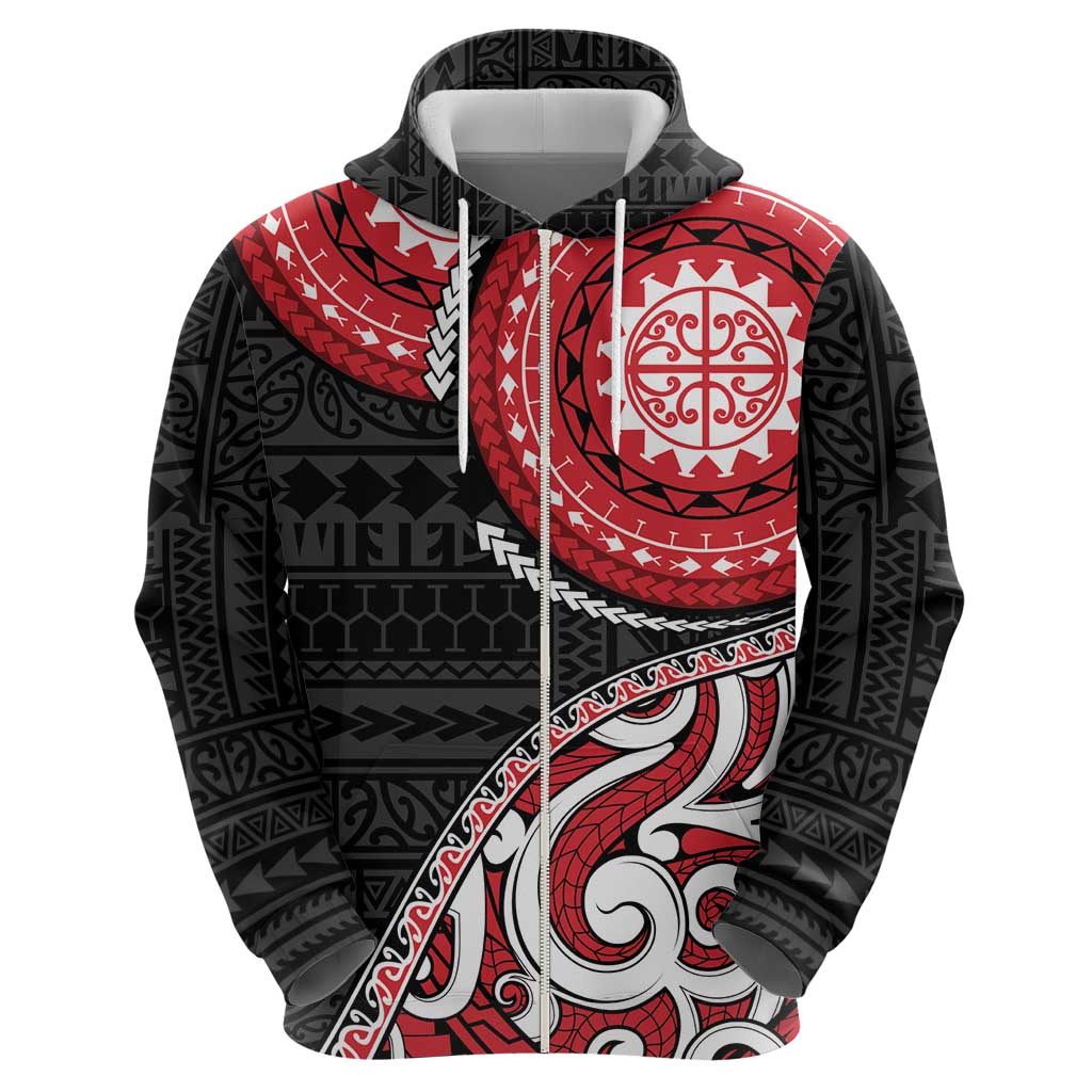 New Zealand Red Maori Koru Simple Style Zip Hoodie