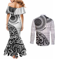 New Zealand White Maori Koru Simple Style Couples Matching Mermaid Dress and Long Sleeve Button Shirt