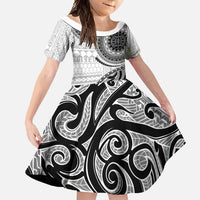 New Zealand White Maori Koru Simple Style Family Matching Long Sleeve Bodycon Dress and Hawaiian Shirt LT05 Daughter's Dress White - Polynesian Pride