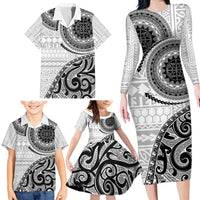 New Zealand White Maori Koru Simple Style Family Matching Long Sleeve Bodycon Dress and Hawaiian Shirt LT05 - Polynesian Pride