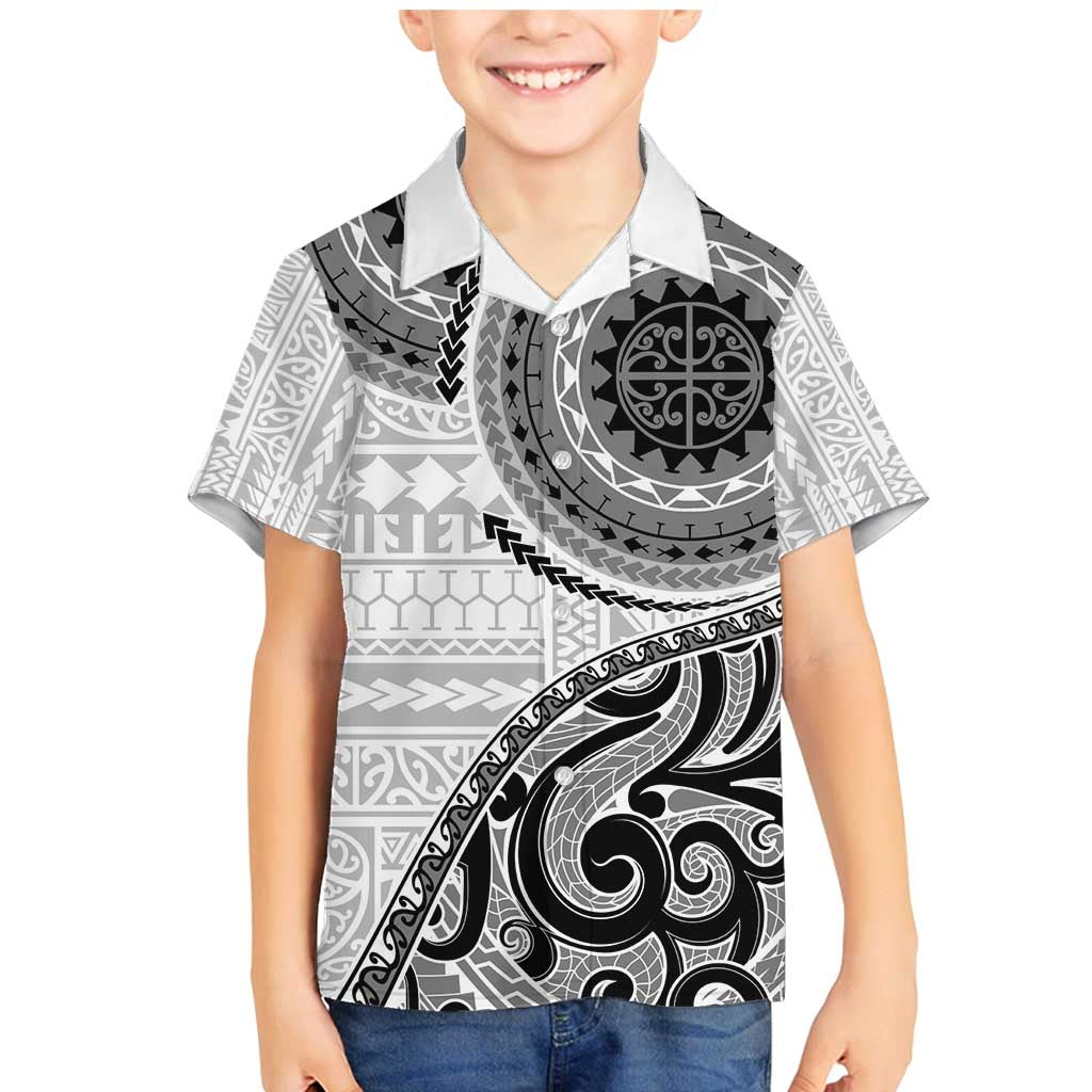 New Zealand White Maori Koru Simple Style Family Matching Mermaid Dress and Hawaiian Shirt LT05 Son's Shirt White - Polynesian Pride