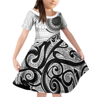 New Zealand White Maori Koru Simple Style Family Matching Off Shoulder Short Dress and Hawaiian Shirt LT05 Daughter's Dress White - Polynesian Pride