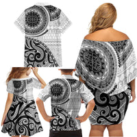 New Zealand White Maori Koru Simple Style Family Matching Off Shoulder Short Dress and Hawaiian Shirt LT05 - Polynesian Pride
