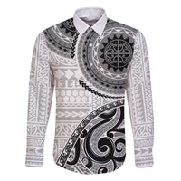 New Zealand White Maori Koru Simple Style Family Matching Off Shoulder Short Dress and Hawaiian Shirt LT05 Dad's Shirt - Long Sleeve White - Polynesian Pride