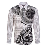New Zealand White Maori Koru Simple Style Family Matching Tank Maxi Dress and Hawaiian Shirt LT05 Dad's Shirt - Long Sleeve White - Polynesian Pride
