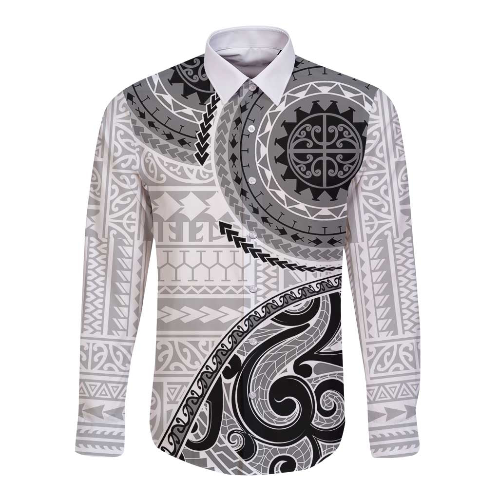 New Zealand White Maori Koru Simple Style Long Sleeve Button Shirt LT05 Unisex White - Polynesian Pride