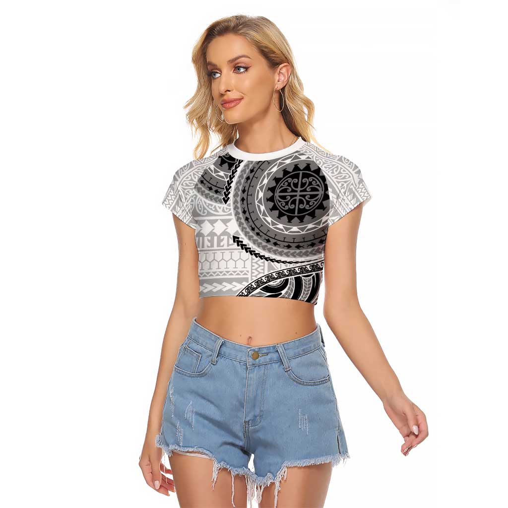 New Zealand White Maori Koru Simple Style Raglan Cropped T Shirt LT05 Female White - Polynesian Pride