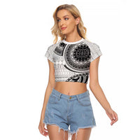 New Zealand White Maori Koru Simple Style Raglan Cropped T Shirt LT05 Female White - Polynesian Pride