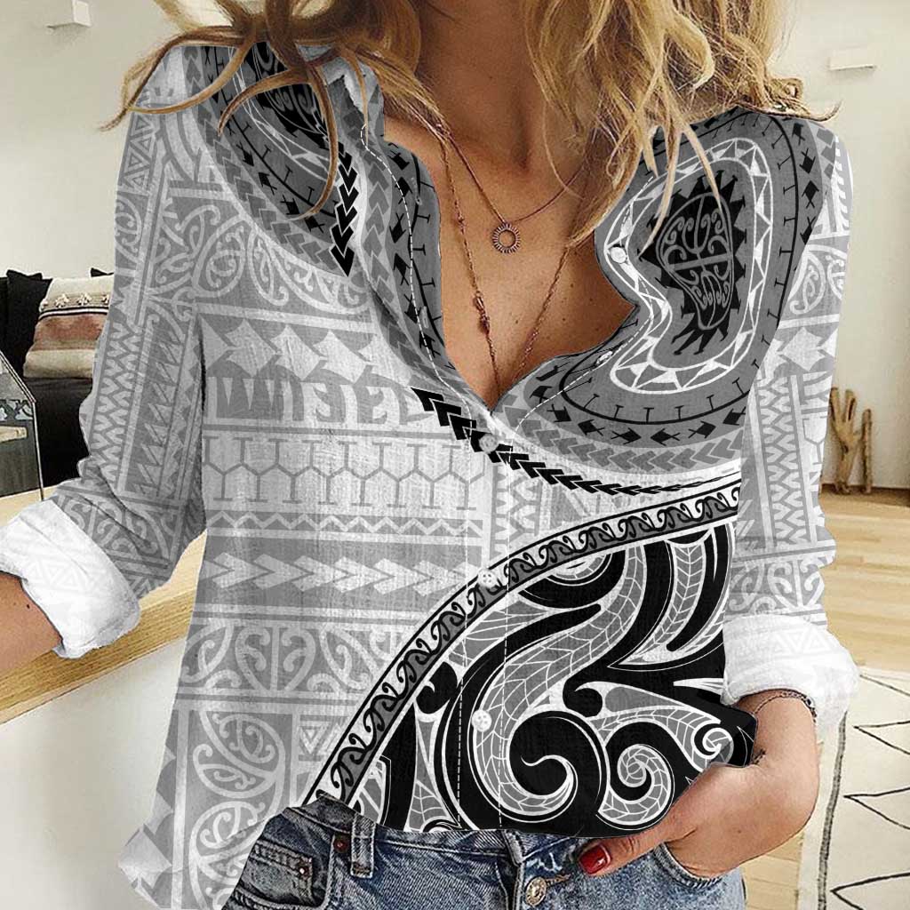 New Zealand White Maori Koru Simple Style Women Casual Shirt LT05 Female White - Polynesian Pride