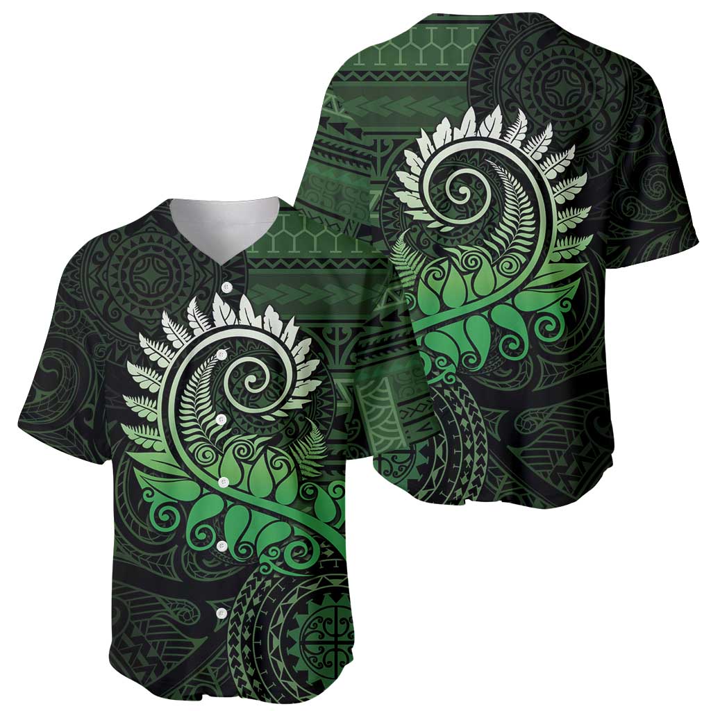 New Zealand Maori Koru Fern Baseball Jersey Spiral Polynesian Style Green LT05 - Polynesian Pride