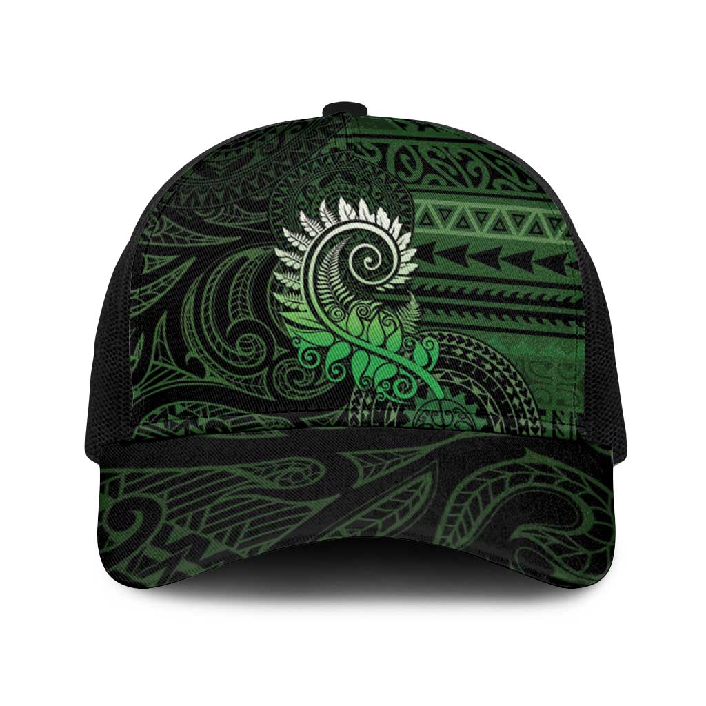 New Zealand Maori Koru Fern Baseball Net Cap Spiral Polynesian Style Green - Polynesian Pride