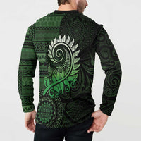 New Zealand Maori Koru Fern Button Sweatshirt Spiral Polynesian Style Green