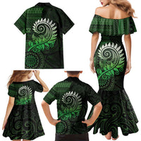 New Zealand Maori Koru Fern Family Matching Mermaid Dress and Hawaiian Shirt Spiral Polynesian Style Green LT05 - Polynesian Pride