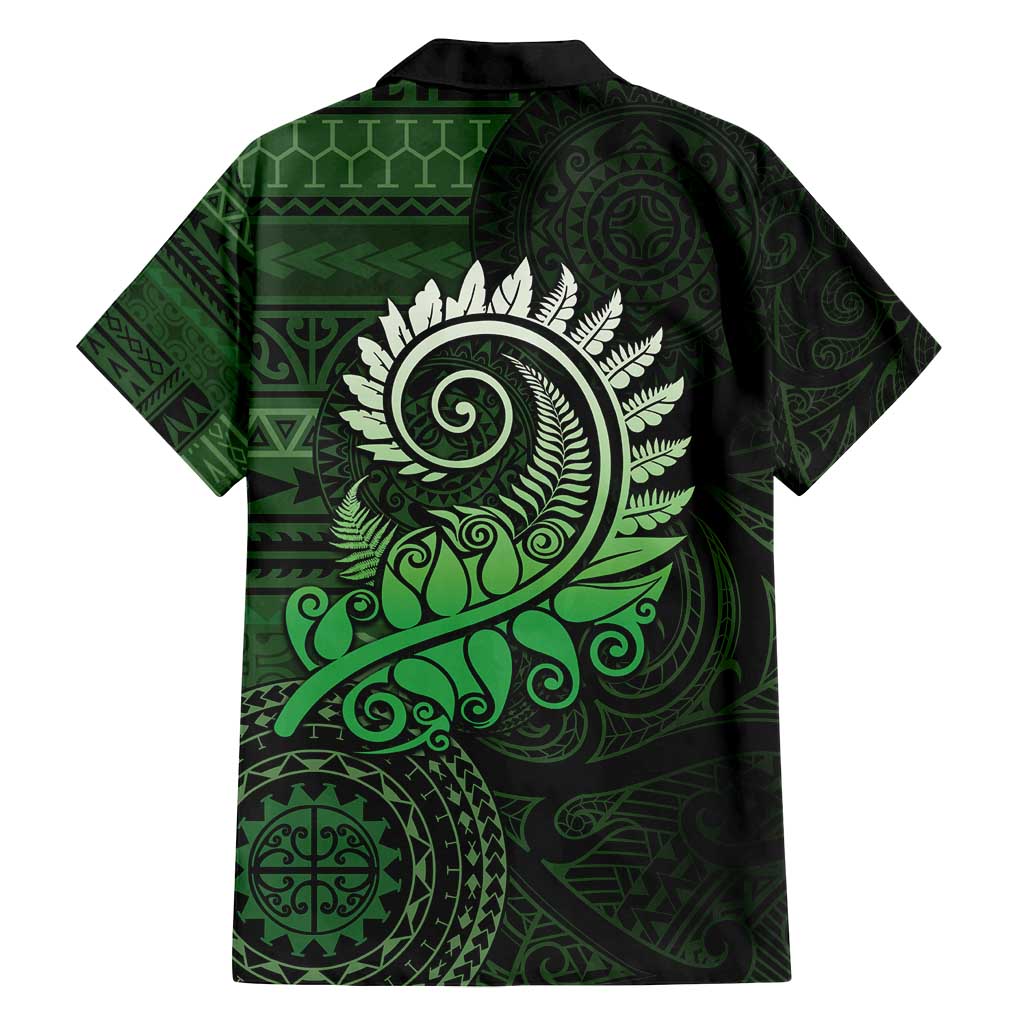 New Zealand Maori Koru Fern Family Matching Off Shoulder Maxi Dress and Hawaiian Shirt Spiral Polynesian Style Green LT05 - Polynesian Pride