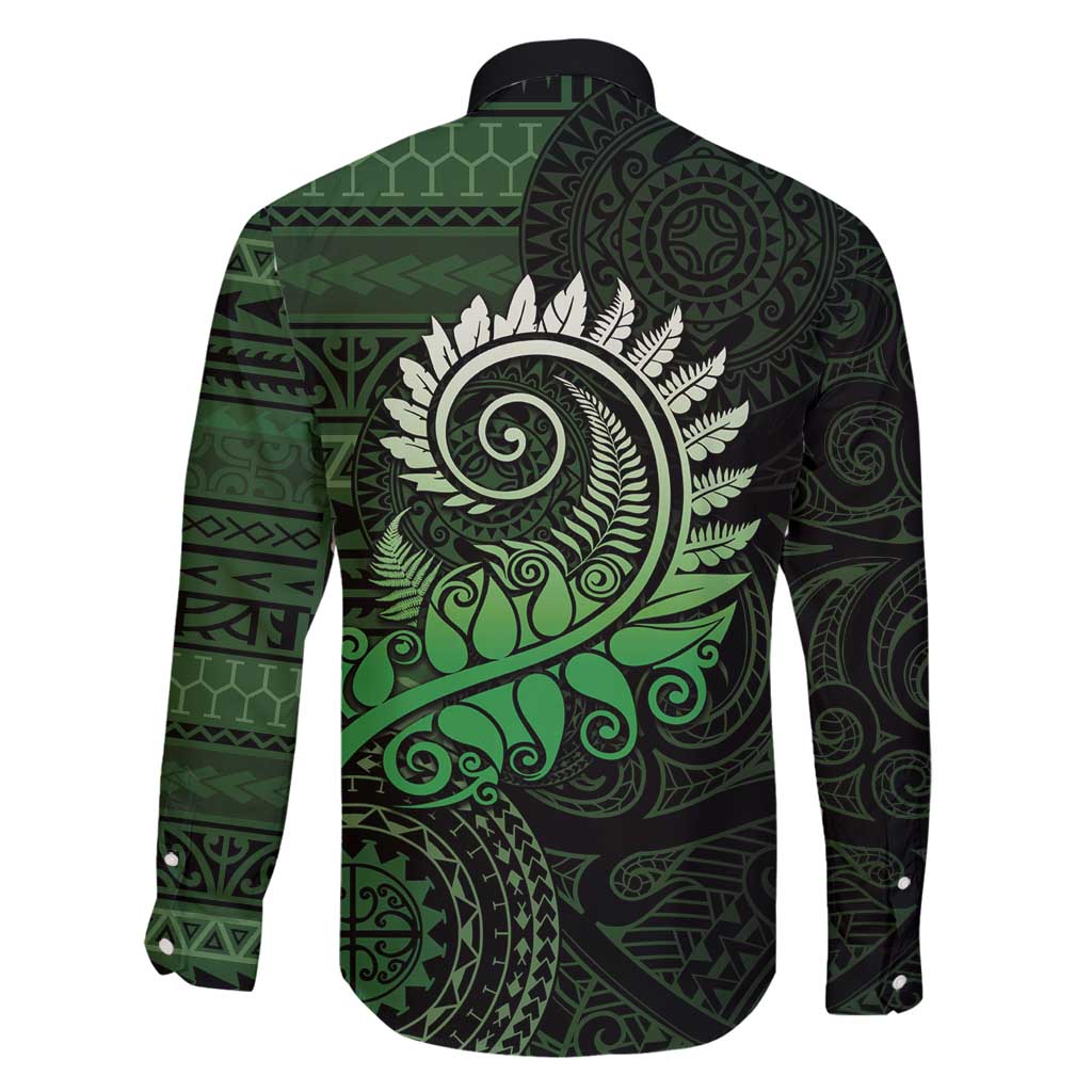 New Zealand Maori Koru Fern Family Matching Off Shoulder Maxi Dress and Hawaiian Shirt Spiral Polynesian Style Green LT05 - Polynesian Pride
