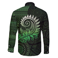 New Zealand Maori Koru Fern Family Matching Off Shoulder Maxi Dress and Hawaiian Shirt Spiral Polynesian Style Green LT05 - Polynesian Pride