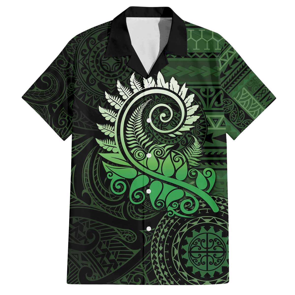 New Zealand Maori Koru Fern Family Matching Puletasi and Hawaiian Shirt Spiral Polynesian Style Green LT05 Dad's Shirt - Short Sleeve Green - Polynesian Pride