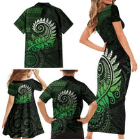 New Zealand Maori Koru Fern Family Matching Short Sleeve Bodycon Dress and Hawaiian Shirt Spiral Polynesian Style Green LT05 - Polynesian Pride