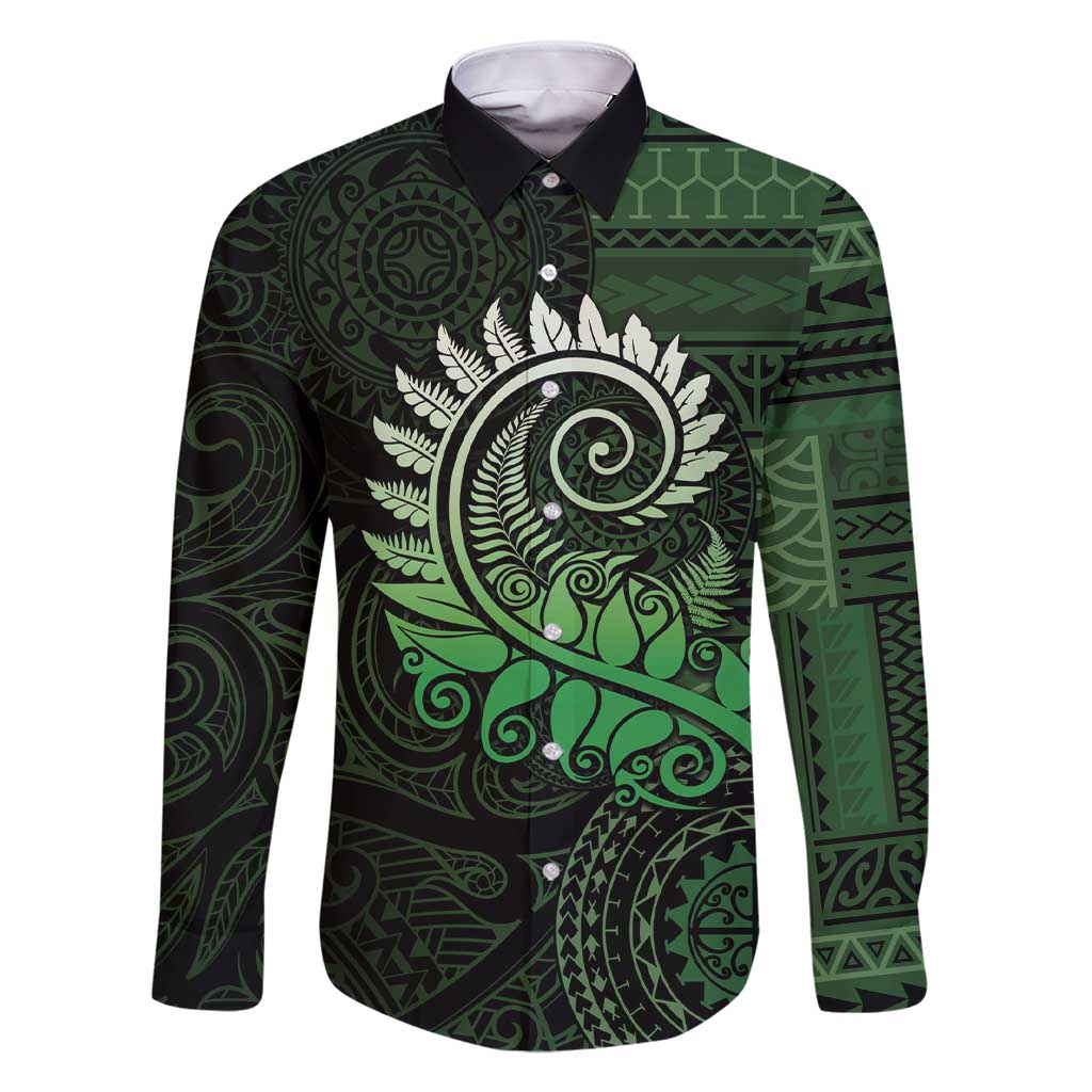 New Zealand Maori Koru Fern Family Matching Short Sleeve Bodycon Dress and Hawaiian Shirt Spiral Polynesian Style Green LT05 Dad's Shirt - Long Sleeve Green - Polynesian Pride